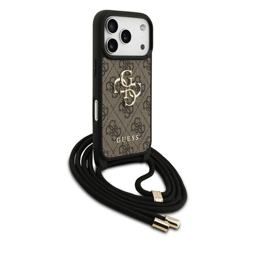 Guess Guess iPhone 17 Pro/iPhone 18 Pro Coque arrière Grand logo 4G version bandoulière Cordon de transport - Marron