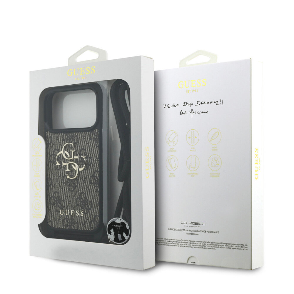 Guess Guess iPhone 17 Pro Back cover case - Crossbody 4G Big Logo - Cord Strap - Brown Guess Guess iPhone 17 Pro Back cover case - Crossbody 4G Big Logo - Cord Strap - Brown