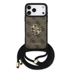 Guess iPhone 17 Pro Max/iPhone 18 Pro Max Handyhülle Großes 4G-Logo Crossbody-Ausführung Tragekordel - Braun