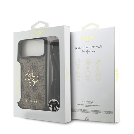 Guess Guess iPhone 17 Pro Max Back cover coque - Crossbody 4G Big Logo - Cord Strap - Marron Guess Guess iPhone 17 Pro Max Back cover coque - Crossbody 4G Big Logo - Cord Strap - Marron