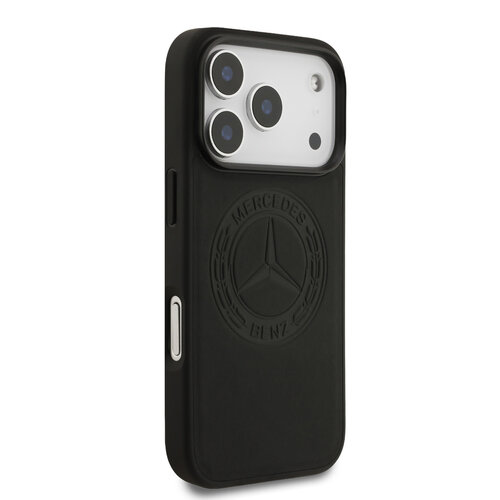 Mercedes-Benz Mercedes-Benz iPhone 17 Pro/iPhone 18 Pro Coque arrière Cuir véritable MagSafe Logo vintage - Noir