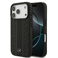 Mercedes-Benz Mercedes-Benz iPhone 17 Pro/iPhone 18 Pro Coque arrière Cuir véritable MagSafe Feuilles de laurier et rayures - Noir