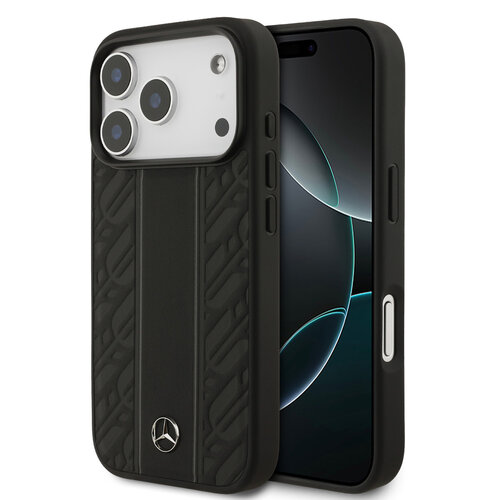 Mercedes-Benz Mercedes-Benz iPhone 17 Pro/iPhone 18 Pro Coque arrière Cuir véritable MagSafe Feuilles de laurier et rayures - Noir