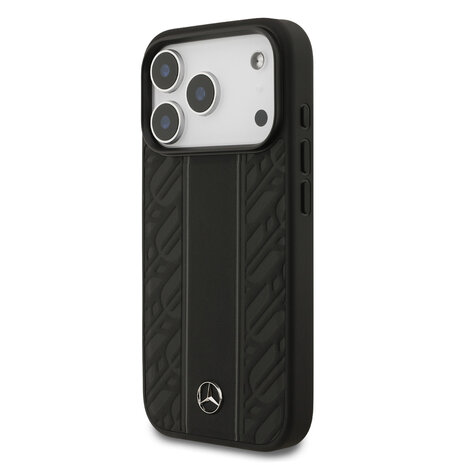Mercedes-Benz Mercedes-Benz iPhone 17 Pro Backcover hoesje - Genuine Leather - Magsafe - Laurel Leaves and Stripes - Zwart Mercedes-Benz Mercedes-Benz iPhone 17 Pro Backcover hoesje - Genuine Leather - Magsafe - Laurel Leaves and Stripes - Zwart