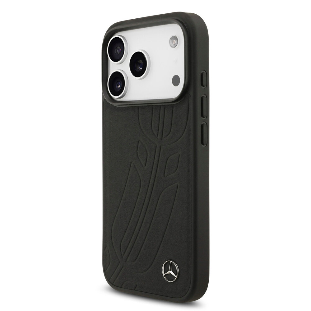 Mercedes-Benz Mercedes-Benz iPhone 17 Pro Backcover hoesje - Genuine Leather - Magsafe - Large Laurel Leave - Zwart Mercedes-Benz Mercedes-Benz iPhone 17 Pro Backcover hoesje - Genuine Leather - Magsafe - Large Laurel Leave - Zwart