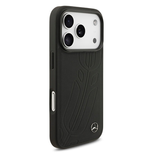 Mercedes-Benz Mercedes-Benz iPhone 17 Pro/iPhone 18 Pro Coque arrière Cuir véritable MagSafe Grande feuille de laurier - Noir