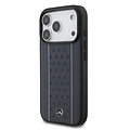 Mercedes-Benz Mercedes-Benz iPhone 17 Pro/iPhone 18 Pro Coque arrière Cuir véritable MagSafe Motif étoilé et rayures blanches - Bleu marine