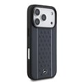 Mercedes-Benz Mercedes-Benz iPhone 17 Pro/iPhone 18 Pro Coque arrière Cuir véritable MagSafe Motif étoilé et rayures blanches - Bleu marine