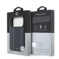 Mercedes-Benz Mercedes-Benz iPhone 17 Pro/iPhone 18 Pro Coque arrière Cuir véritable MagSafe Motif étoilé et rayures blanches - Bleu marine