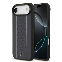 Mercedes-Benz iPhone 17 Air Back cover coque - Genuine Leather - Magsafe - Star Pattern and White Stripes - Navy