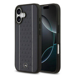 Mercedes-Benz iPhone 17 Back cover coque - Genuine Leather - Magsafe - Star Pattern and White Stripes - Navy