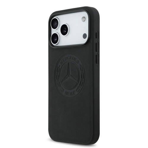 Mercedes-Benz Mercedes-Benz iPhone 17 Pro Max/iPhone 18 Pro Max Coque arrière Cuir véritable MagSafe Logo vintage - Noir
