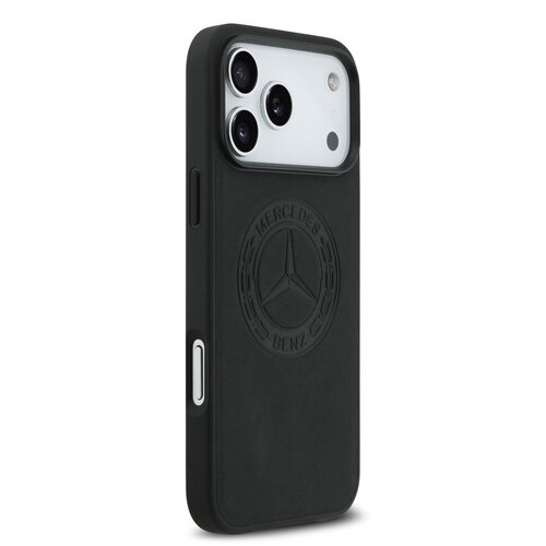 Mercedes-Benz Mercedes-Benz iPhone 17 Pro Max/iPhone 18 Pro Max Coque arrière Cuir véritable MagSafe Logo vintage - Noir