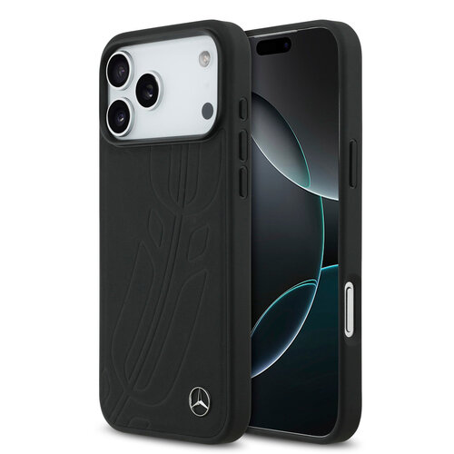 Mercedes-Benz Mercedes-Benz iPhone 17 Pro Max/iPhone 18 Pro Max Coque arrière Cuir véritable MagSafe Grande feuille de laurier - Noir