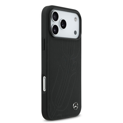 Mercedes-Benz Mercedes-Benz iPhone 17 Pro Max/iPhone 18 Pro Max Coque arrière Cuir véritable MagSafe Grande feuille de laurier - Noir