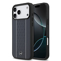 Mercedes-Benz Mercedes-Benz iPhone 17 Pro Max/iPhone 18 Pro Max Coque arrière Cuir véritable MagSafe Motif étoilé et rayures blanches - Bleu marine