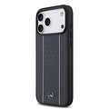 Mercedes-Benz Mercedes-Benz iPhone 17 Pro Max/iPhone 18 Pro Max Coque arrière Cuir véritable MagSafe Motif étoilé et rayures blanches - Bleu marine