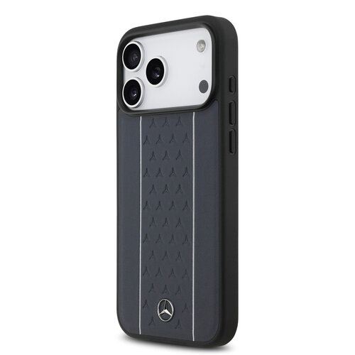 Mercedes-Benz Mercedes-Benz iPhone 17 Pro Max/iPhone 18 Pro Max Coque arrière Cuir véritable MagSafe Motif étoilé et rayures blanches - Bleu marine