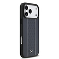 Mercedes-Benz Mercedes-Benz iPhone 17 Pro Max/iPhone 18 Pro Max Coque arrière Cuir véritable MagSafe Motif étoilé et rayures blanches - Bleu marine