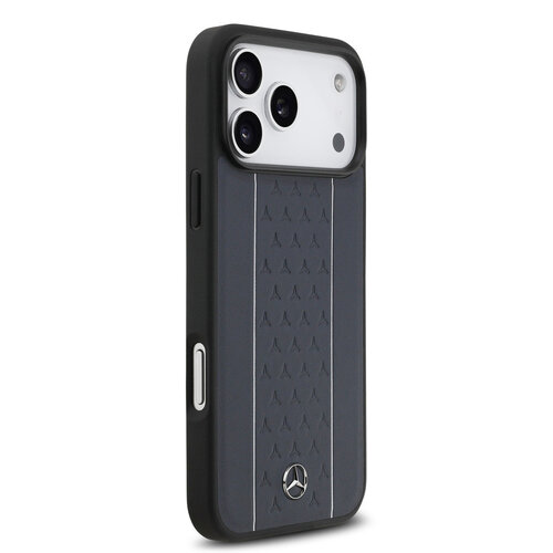 Mercedes-Benz Mercedes-Benz iPhone 17 Pro Max/iPhone 18 Pro Max Coque arrière Cuir véritable MagSafe Motif étoilé et rayures blanches - Bleu marine