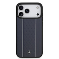Mercedes-Benz Mercedes-Benz iPhone 17 Pro Max/iPhone 18 Pro Max Coque arrière Cuir véritable MagSafe Motif étoilé et rayures blanches - Bleu marine