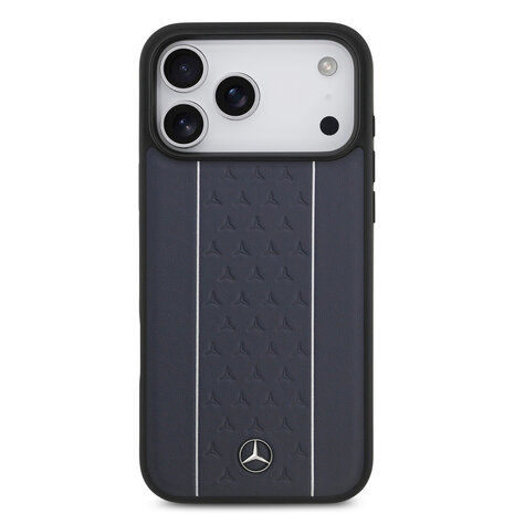 Mercedes-Benz Mercedes-Benz iPhone 17 Pro Max Back cover case - Genuine Leather - Magsafe - Star Pattern and White Stripes - Navy Mercedes-Benz Mercedes-Benz iPhone 17 Pro Max Back cover case - Genuine Leather - Magsafe - Star Pattern and White Stripes - Navy