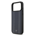 Mercedes-Benz Mercedes-Benz iPhone 17 Pro Max/iPhone 18 Pro Max Coque arrière Cuir véritable MagSafe Motif étoilé et rayures blanches - Bleu marine