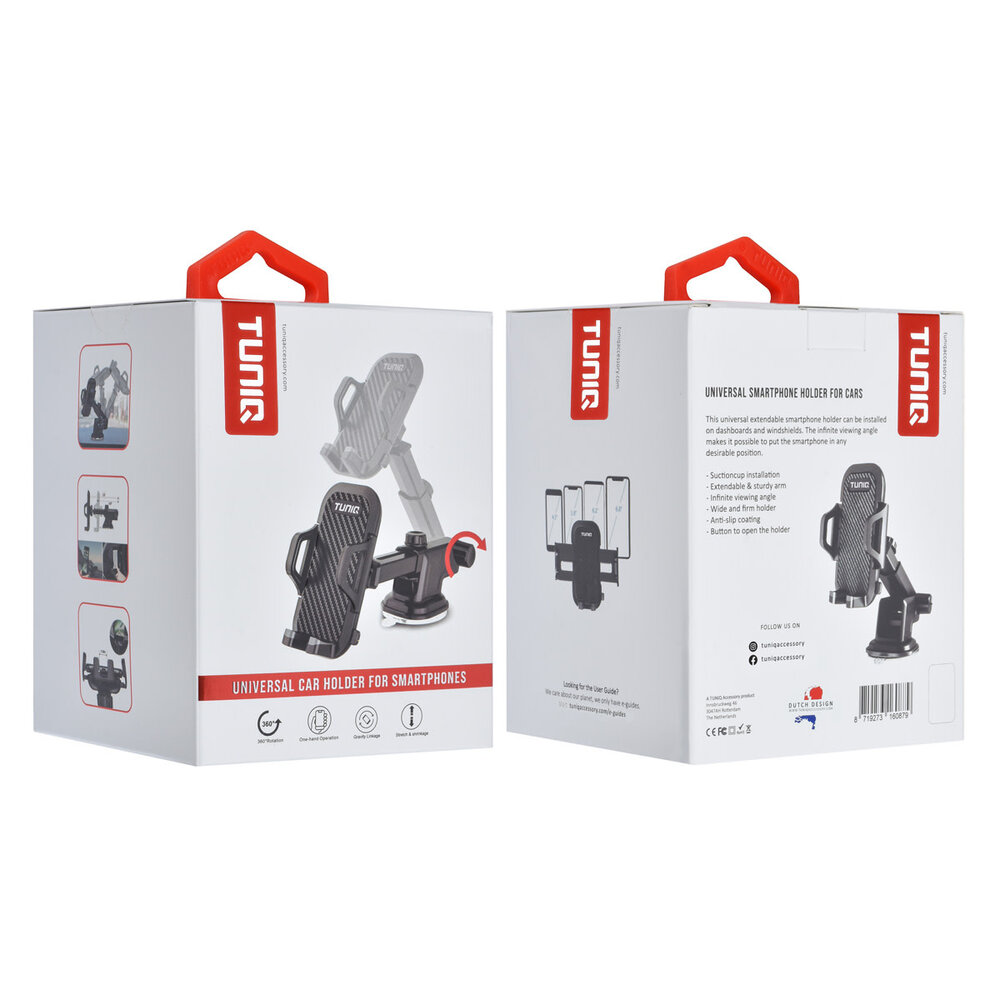 TUNIQ TUNIQ 360 graden draaibare Telefoonhouder voor in de auto - Zwart TUNIQ TUNIQ 360 graden draaibare Telefoonhouder voor in de auto - Zwart
