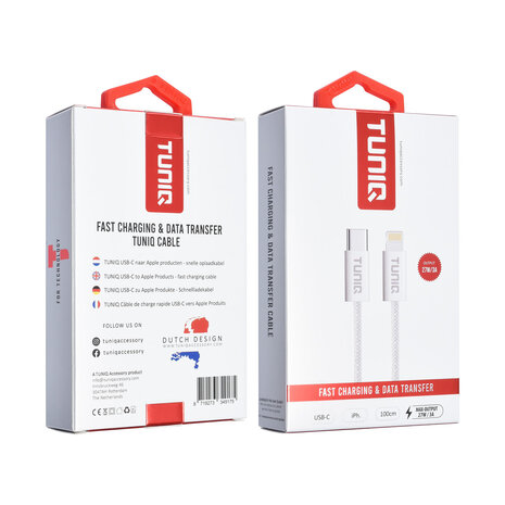 TUNIQ TUNIQ USB-C zu Lightning Kabel 100cm - Schnellladekabel - Weiß TUNIQ TUNIQ USB-C zu Lightning Kabel 100cm - Schnellladekabel - Weiß