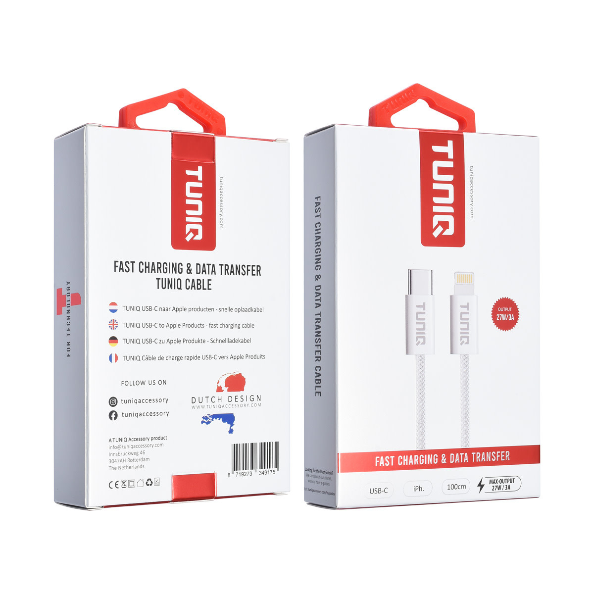TUNIQ TUNIQ USB-C naar Lightning 100cm - Snelle oplaadkabel - Wit, foto 2 van 2