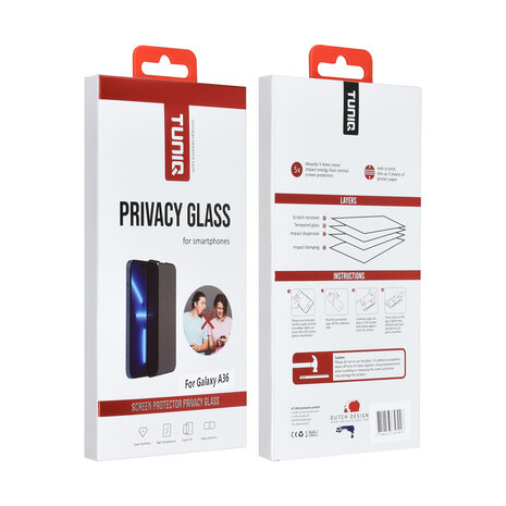 TUNIQ box of 10 - TUNIQ Galaxy A36 Screenprotector - Privacy Glass - Zwart TUNIQ box of 10 - TUNIQ Galaxy A36 Screenprotector - Privacy Glass - Zwart
