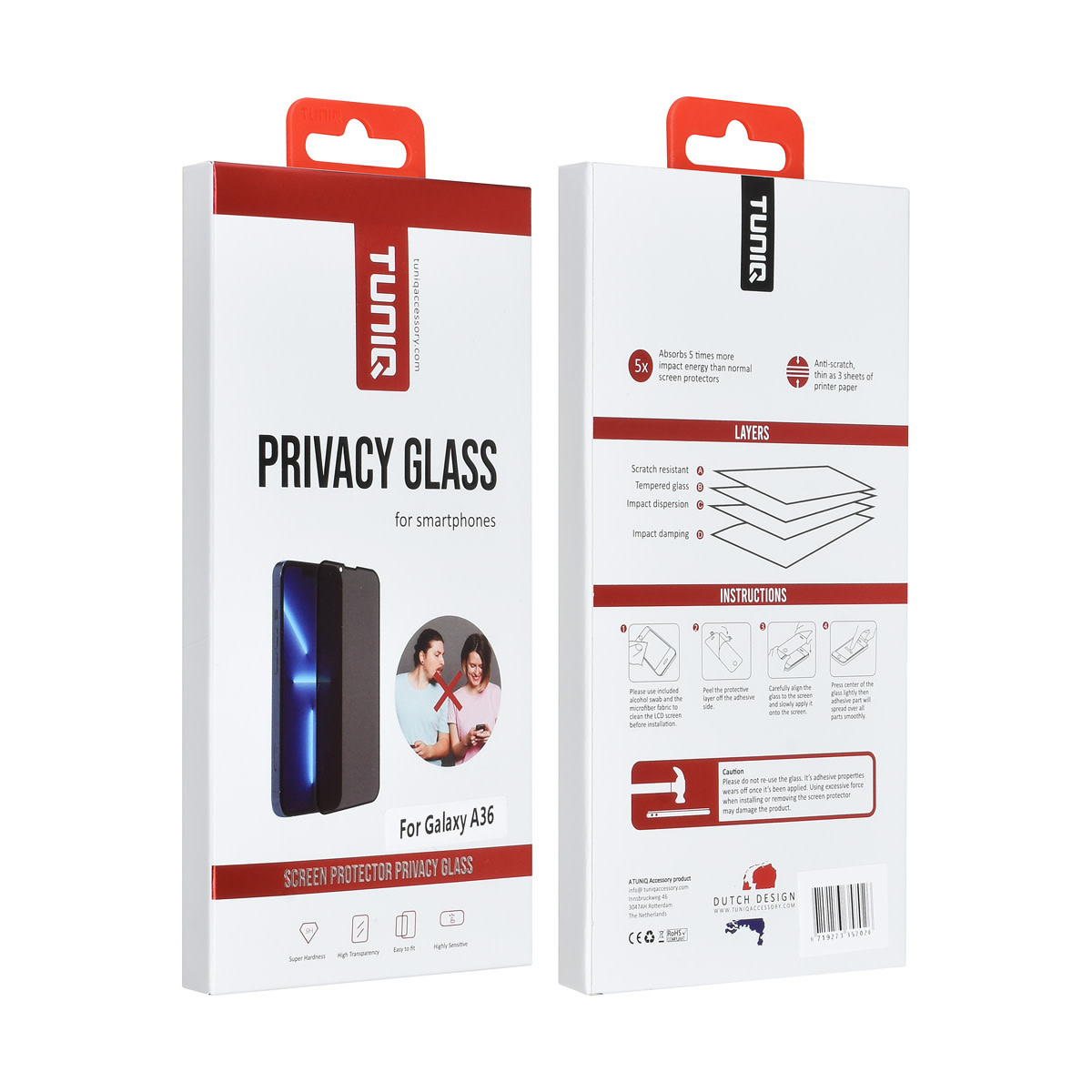 TUNIQ box of 10 - TUNIQ Galaxy A36 Screenprotector - Privacy Glass - Zwart, foto 2 van 2