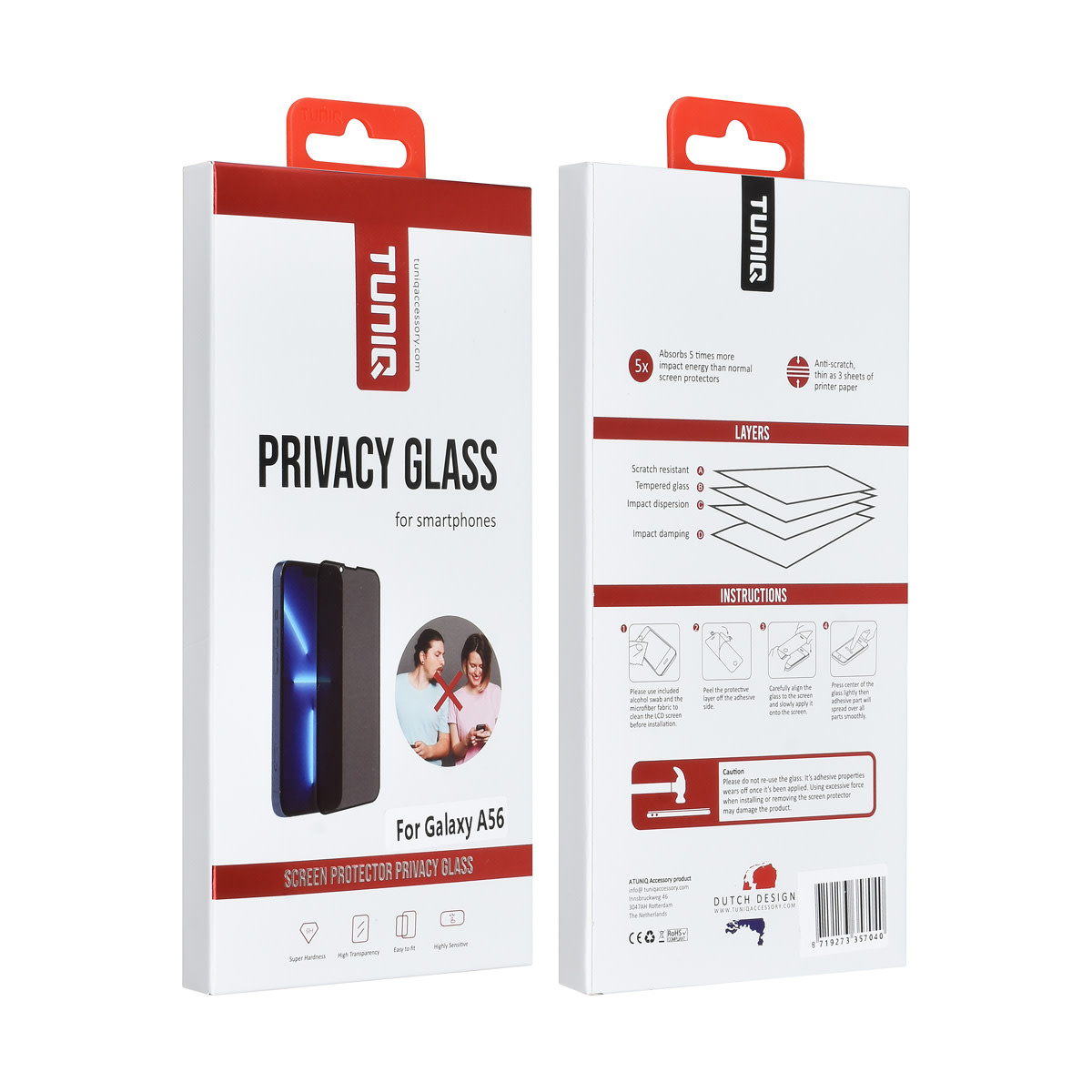 TUNIQ box of 10 - TUNIQ Galaxy A56 Screenprotector - Privacy Glass - Zwart, foto 2 van 2