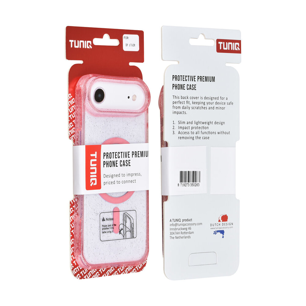 TUNIQ TUNIQ iPhone 17 Air Back-Cover hul - Magsafe - Glitter - Hanger - Rosa TUNIQ TUNIQ iPhone 17 Air Back-Cover hul - Magsafe - Glitter - Hanger - Rosa