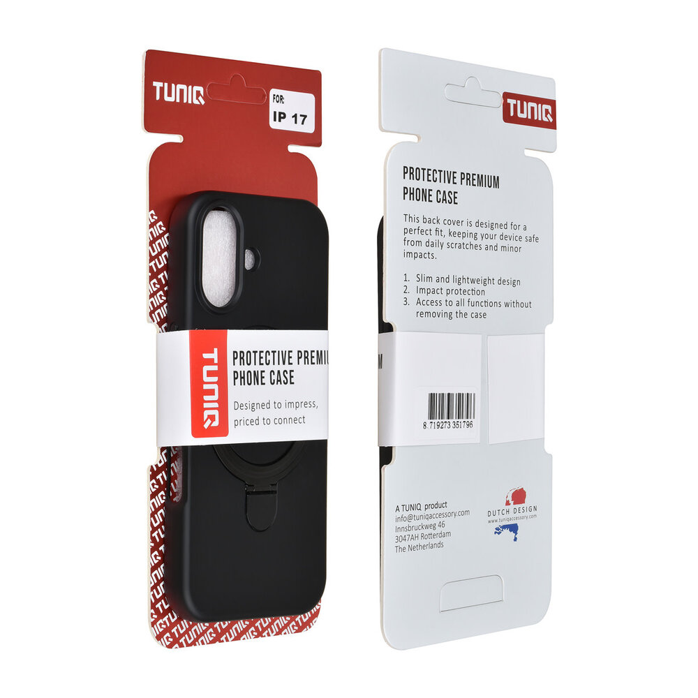 TUNIQ TUNIQ iPhone 17 Back-Cover hul - Magsafe With Ring Stand - Hanger - Schwarz TUNIQ TUNIQ iPhone 17 Back-Cover hul - Magsafe With Ring Stand - Hanger - Schwarz