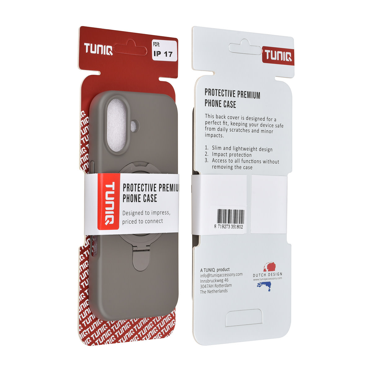 TUNIQ TUNIQ iPhone 17 Backcover hoesje - Magsafe With Ring Stand - Hanger - Titanium Grey, foto 3 van 3