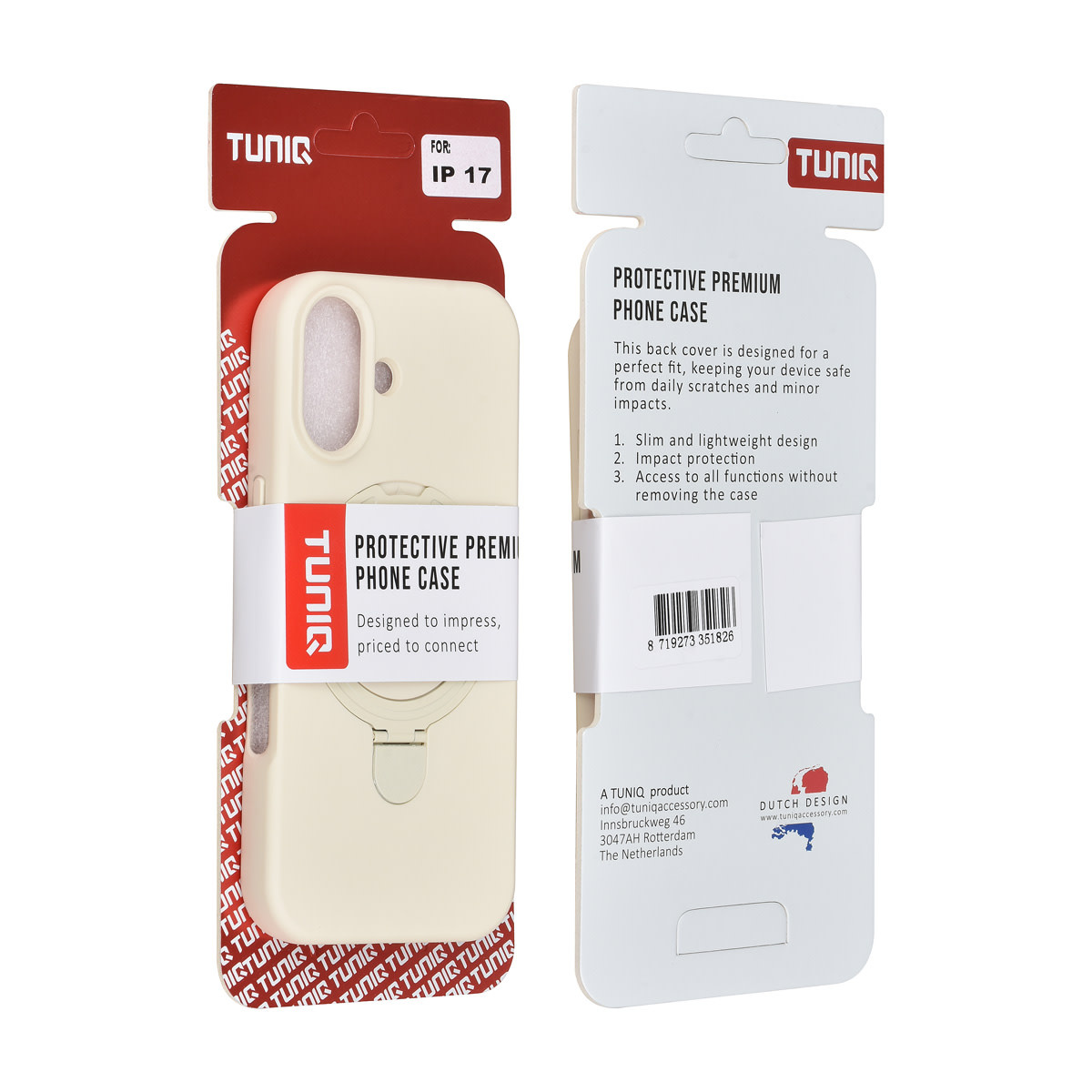 TUNIQ TUNIQ iPhone 17 Backcover hoesje - Magsafe With Ring Stand - Hanger - Antique White, foto 3 van 3