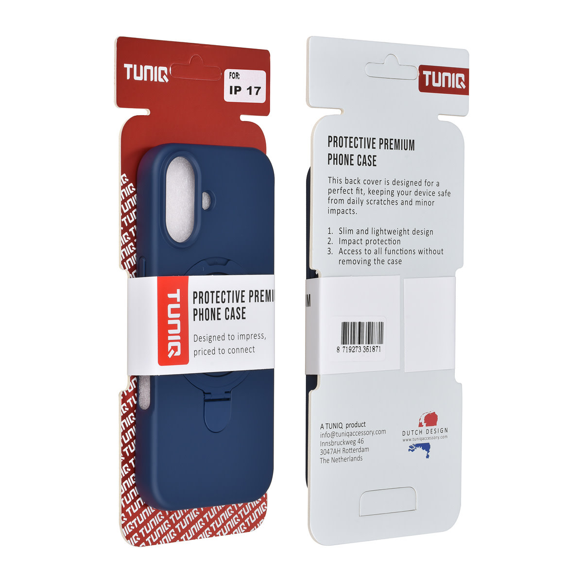 TUNIQ TUNIQ iPhone 17 Backcover hoesje - Magsafe With Ring Stand - Hanger - Navy Blue, foto 3 van 3
