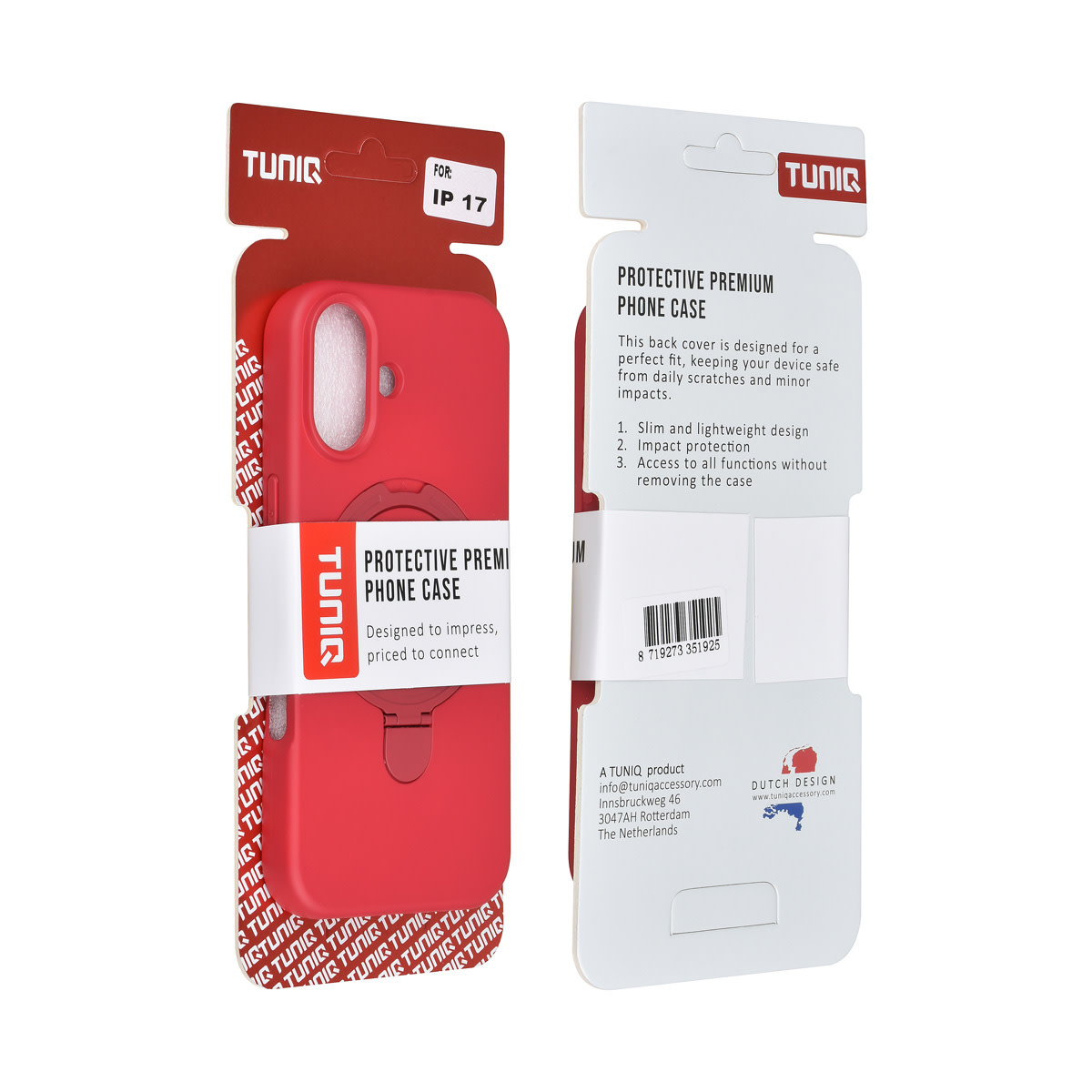 TUNIQ TUNIQ iPhone 17 Backcover hoesje - Magsafe With Ring Stand - Hanger - Cherry Red, foto 3 van 3