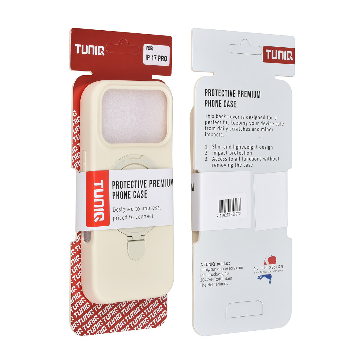 TUNIQ TUNIQ iPhone 17 Pro Backcover hoesje - Magsafe With Ring Stand - Hanger - Antique White, foto 3 van 3