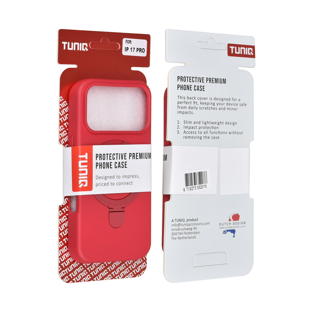 TUNIQ TUNIQ iPhone 17 Pro Back cover case - Magsafe With Ring Stand - Hanger - Cherry Red