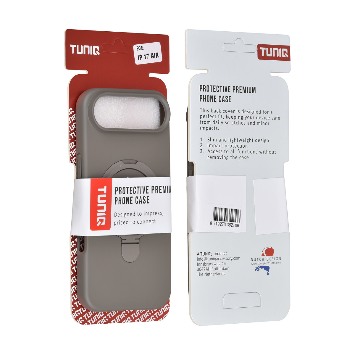TUNIQ TUNIQ iPhone 17 Air Backcover hoesje - Magsafe With Ring Stand - Hanger - Titanium Grey, foto 3 van 3