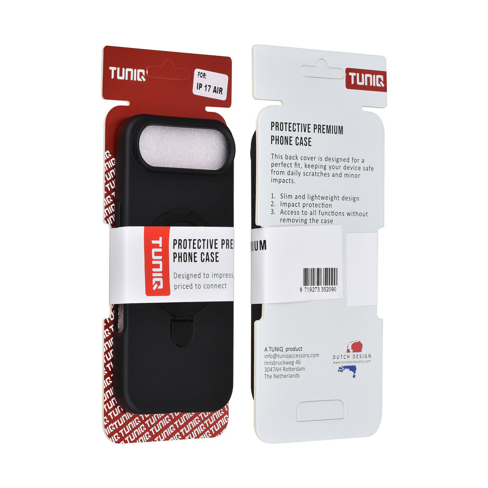 TUNIQ TUNIQ iPhone 17 Air Back cover coque - Magsafe With Ring Stand - Hanger - Noir TUNIQ TUNIQ iPhone 17 Air Back cover coque - Magsafe With Ring Stand - Hanger - Noir