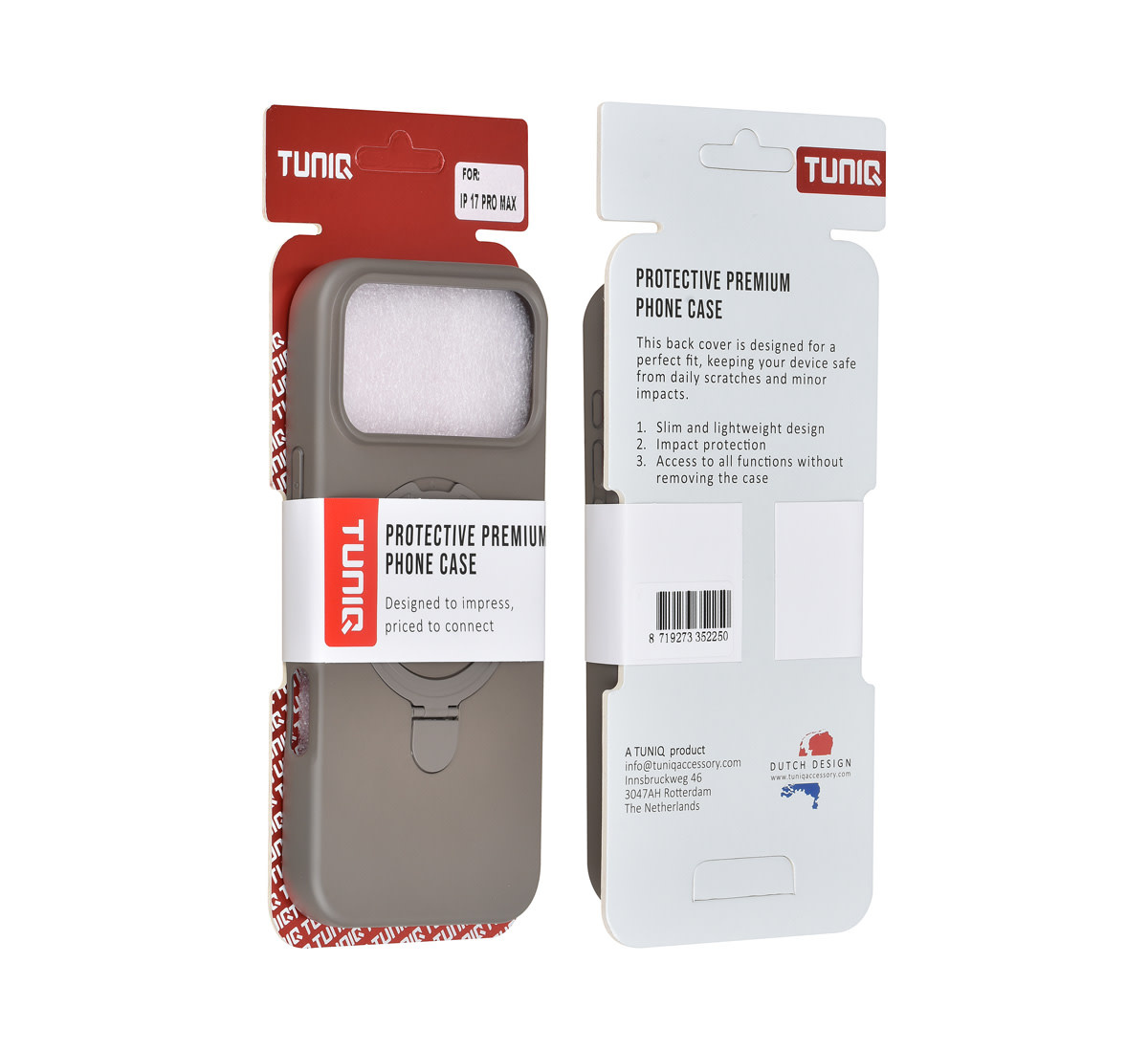 TUNIQ TUNIQ iPhone 17 Pro Max Backcover hoesje - Magsafe With Ring Stand - Hanger - Titanium Grey, foto 3 van 3