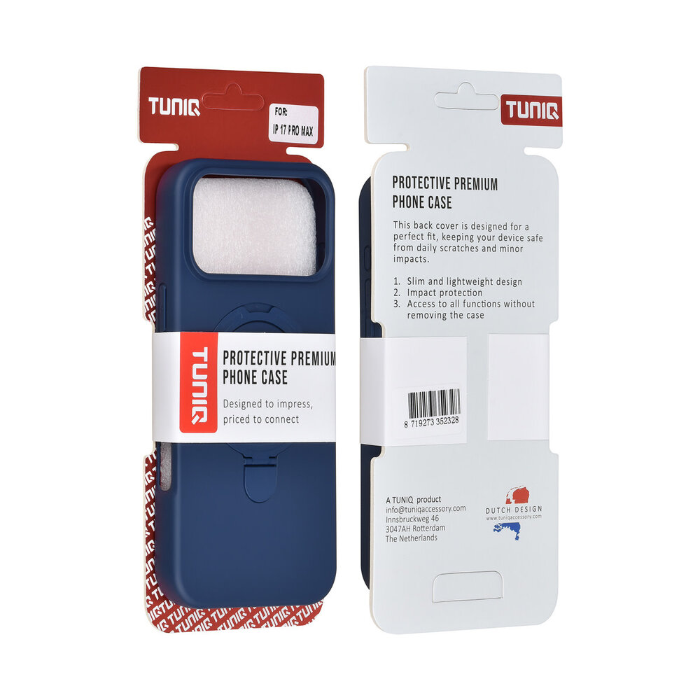 TUNIQ TUNIQ iPhone 17 Pro Max Back-Cover hul - Magsafe With Ring Stand - Hanger - Navy Blue TUNIQ TUNIQ iPhone 17 Pro Max Back-Cover hul - Magsafe With Ring Stand - Hanger - Navy Blue