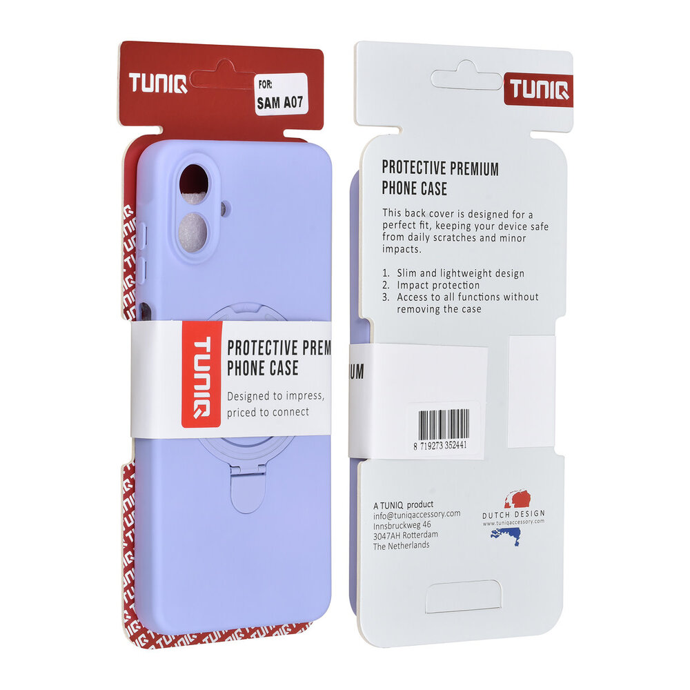 TUNIQ TUNIQ Galaxy A07 Back-Cover hul - Magsafe With Ring Stand - Hanger - Lila TUNIQ TUNIQ Galaxy A07 Back-Cover hul - Magsafe With Ring Stand - Hanger - Lila