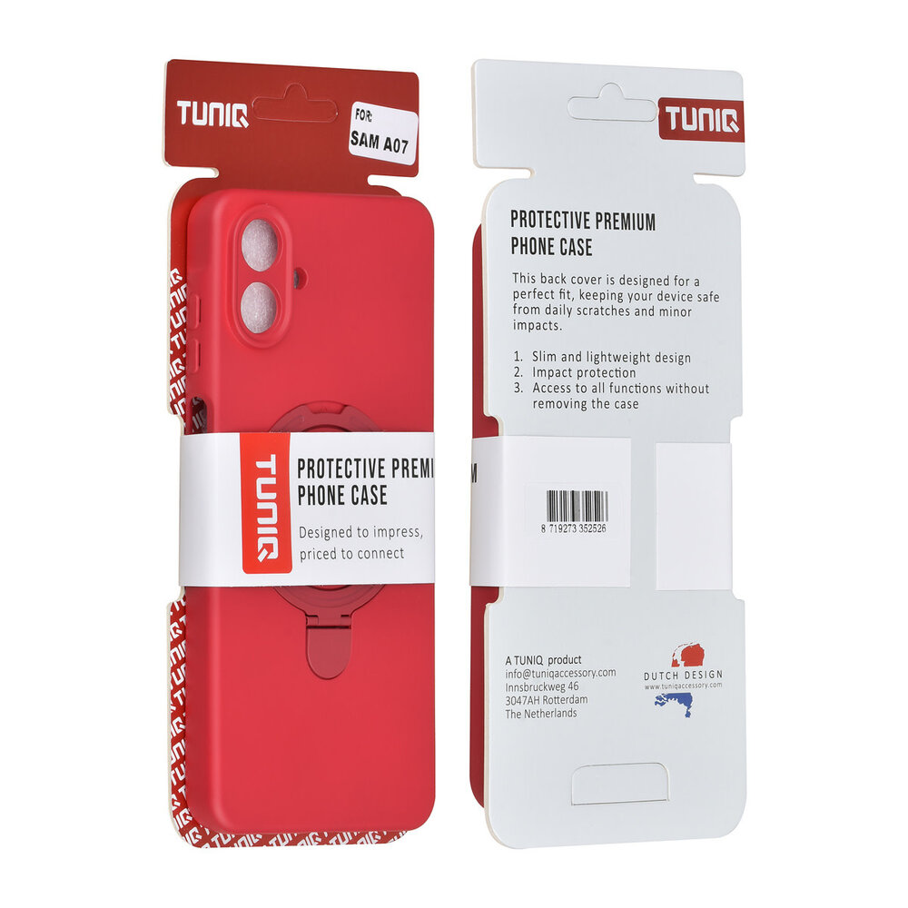 TUNIQ TUNIQ Galaxy A07 Back-Cover hul - Magsafe With Ring Stand - Hanger - Cherry Red TUNIQ TUNIQ Galaxy A07 Back-Cover hul - Magsafe With Ring Stand - Hanger - Cherry Red