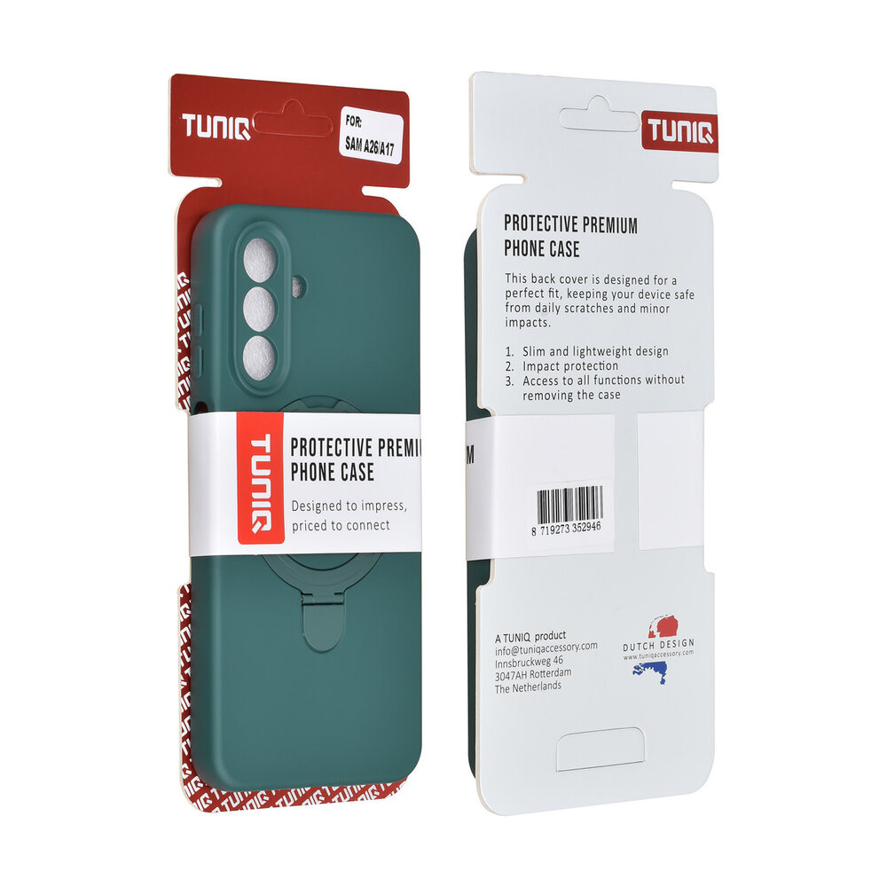 TUNIQ TUNIQ Galaxy A17 Back-Cover hul - Magsafe With Ring Stand - Hanger - Dunkelgrün TUNIQ TUNIQ Galaxy A17 Back-Cover hul - Magsafe With Ring Stand - Hanger - Dunkelgrün