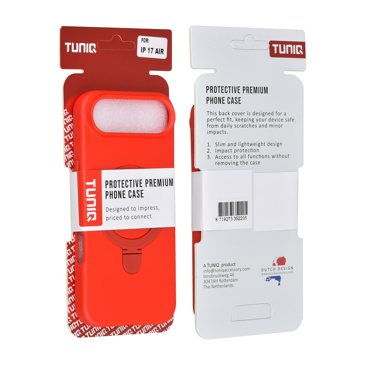 TUNIQ TUNIQ iPhone 17 Air Backcover hoesje - Magsafe With Ring Stand - Hanger - Classic Red, foto 3 van 3