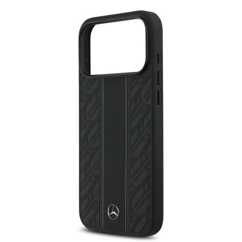 Mercedes-Benz Mercedes-Benz iPhone 17 Pro Max/iPhone 18 Pro Max Coque arrière Cuir véritable MagSafe Feuilles de laurier et rayures - Noir